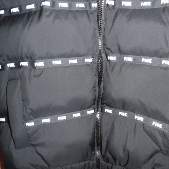 Victoria's Secret PINK Down Puffer Coat Winter Logo Black Zip Jacket Coat XS - Picture 7 of 8